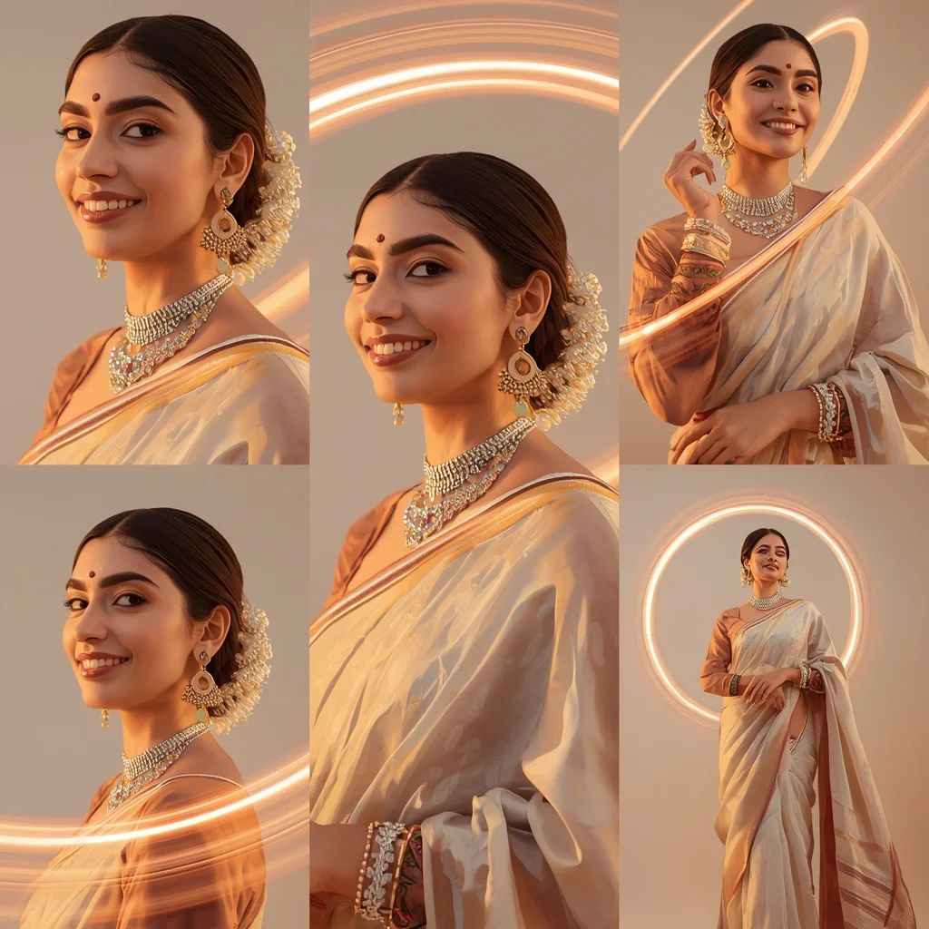 Nova Pulse Halo Orbit Pastel Saree Indian Woman Premium Composition | Saree Girl Ai Prompt