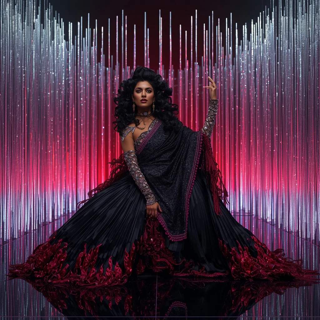 Obsidian Ruby Mirage Saree with Infinity Plasma Sanctuary | Wedding Ai Prompt
