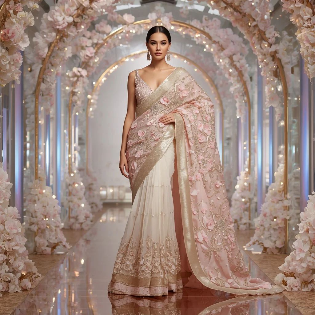 Opal Blossom Crown Saree with Prism Garden Crystal Palace | Gemini Ai Prompt For Girl