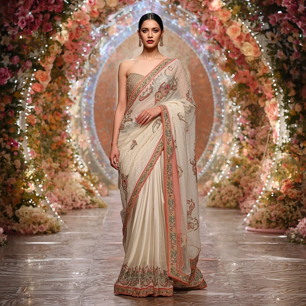 Opal Blossom Dynasty Saree with Prism Garden Crown Nexus | Prompt Engineering