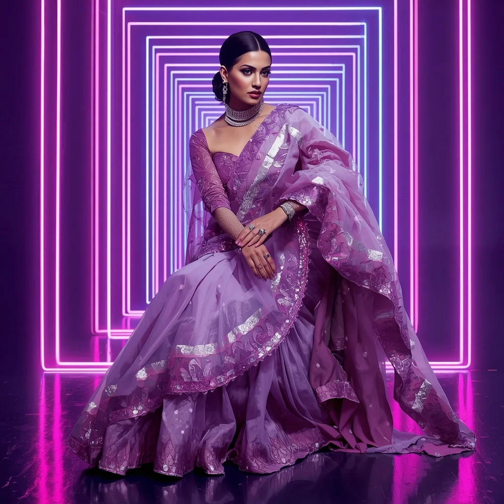Orchid Aurora Eclipse Saree with Infinity Neon DNA Palace | Gemini Ai Photo Prompt Copy Paste