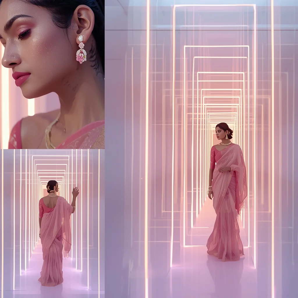 Pastel Saree Floating Light Architecture Infinite Depth Structure Cinematic Viral Prompt | Saree Reel Ai Prompt
