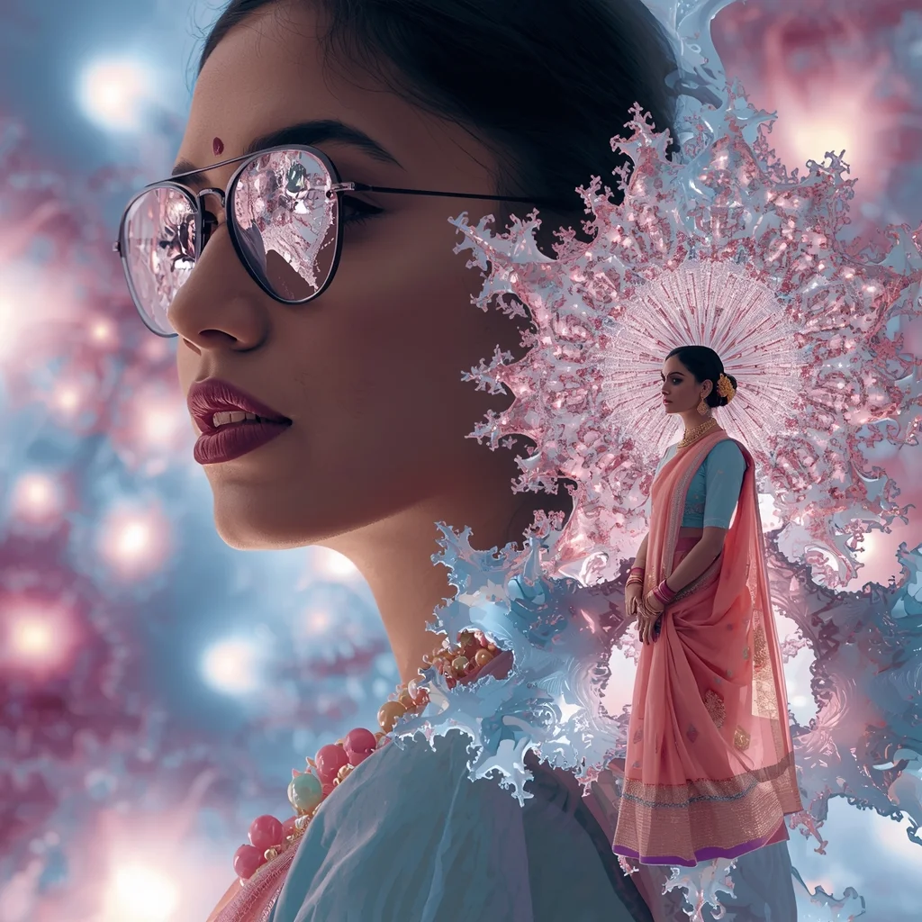Pastel Saree Hyper Infinite Fractal Quantum Geometry Multiverse Cinematic Viral Prompt | Romantic Ai Prompt