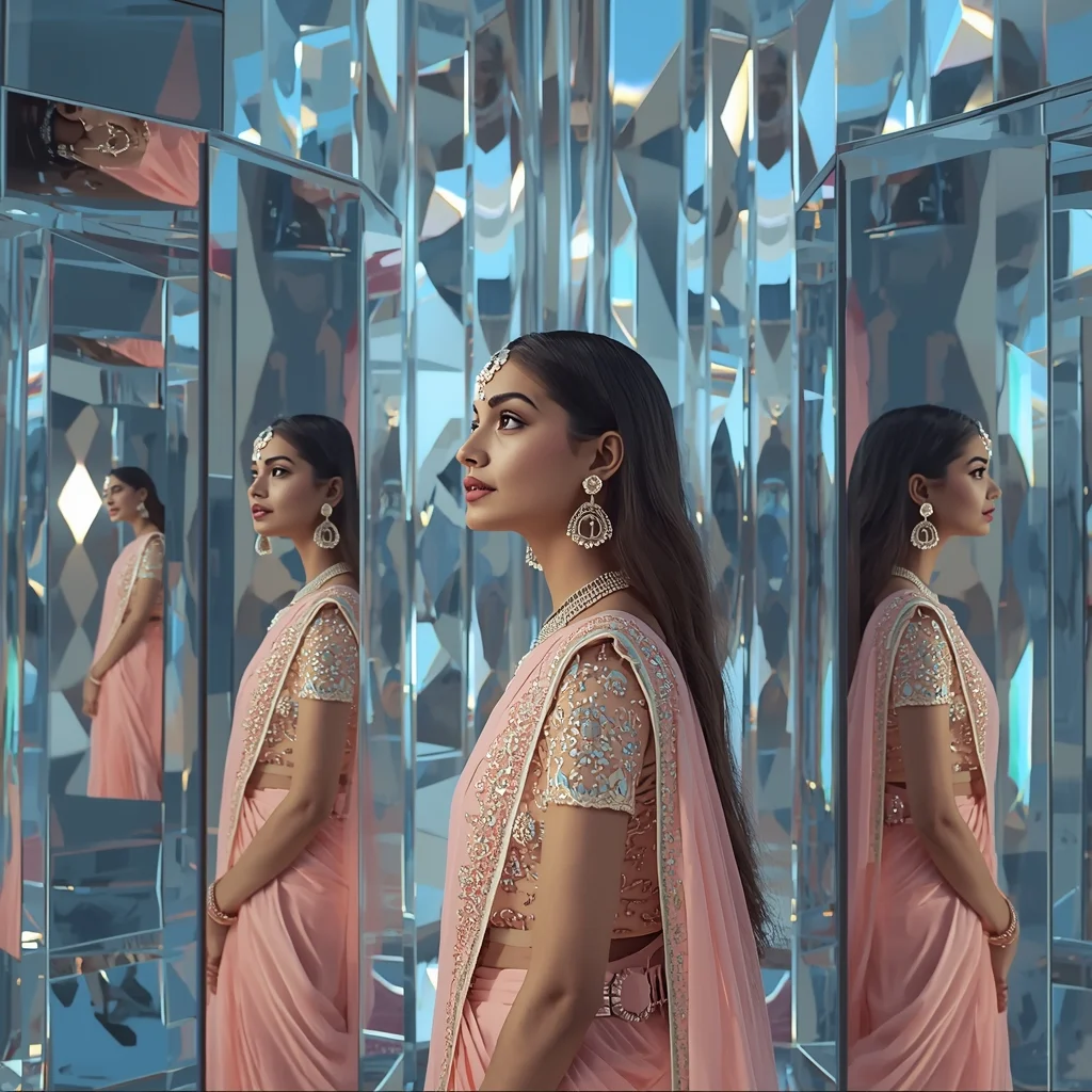Pastel Saree Hyper Prism Glass Reflection Multi Reality Field Cinematic Viral Prompt | Bridal Saree Ai Prompt For Instagram Reel