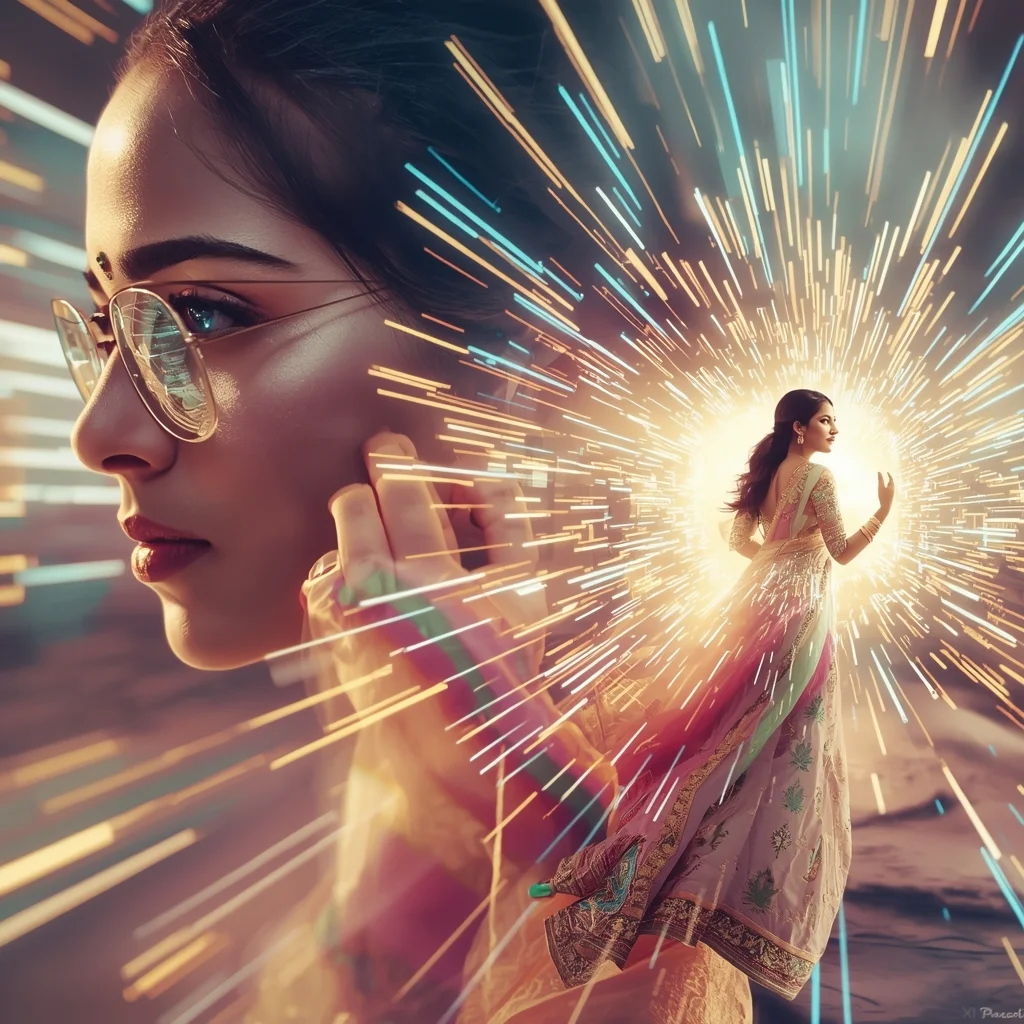 Pastel Saree Hyper Warp Quantum Velocity Multi Dimension Tunnel Cinematic Viral Prompt | Flux Ai Prompt