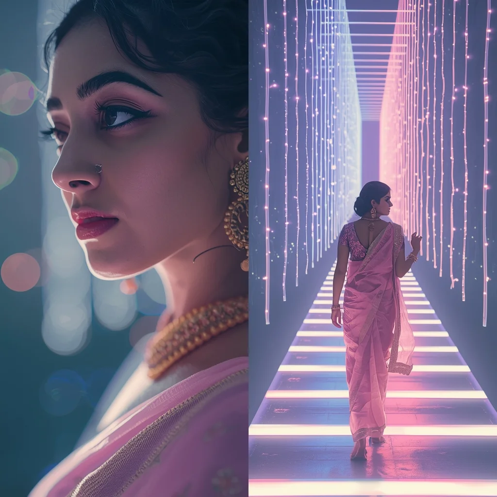 Pastel Saree Infinite Floating Light Pathway Space Journey Cinematic Viral Prompt | Aesthetic Saree Ai Prompt