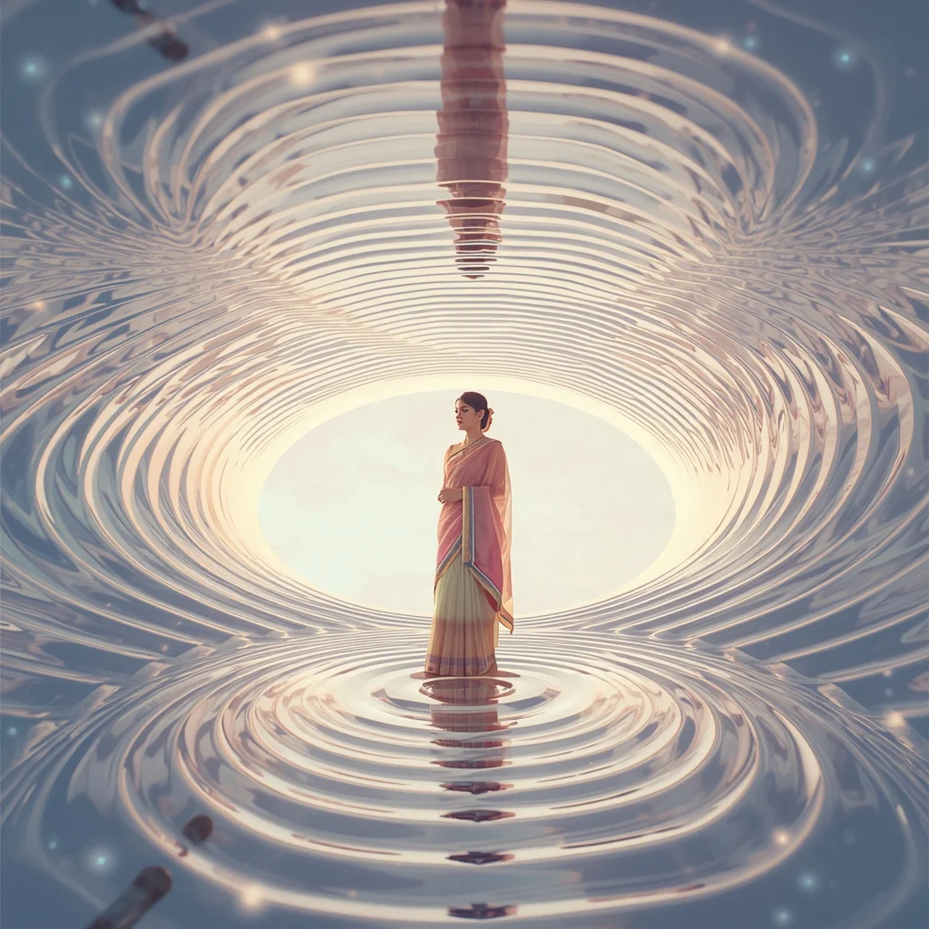 Pastel Saree Light Ripple Distortion Infinite Reflective Space Cinematic Viral Prompt | Saree Look Ai Prompt Modern Style