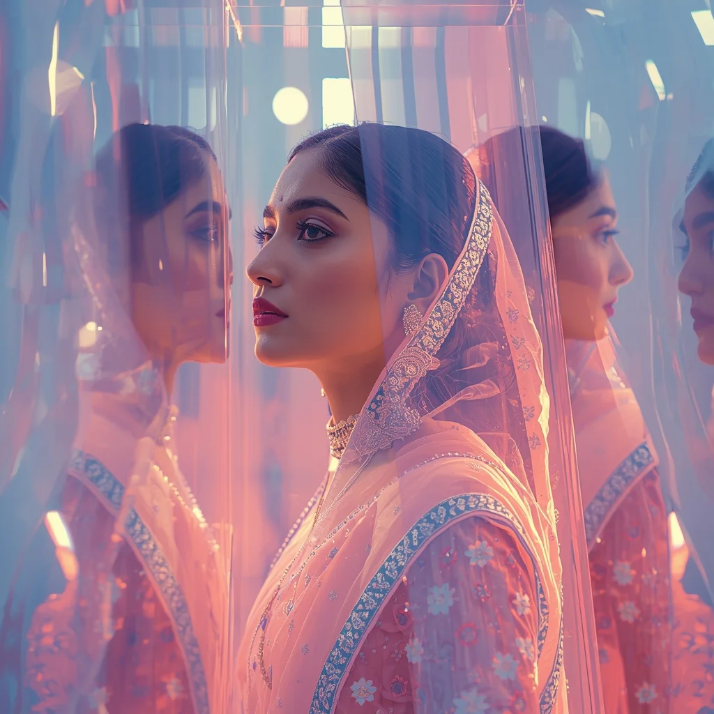 Pastel Saree Multi Layer Reflection Reality Merge Collapse Cinematic Viral Prompt | Indian Saree Ai Prompt