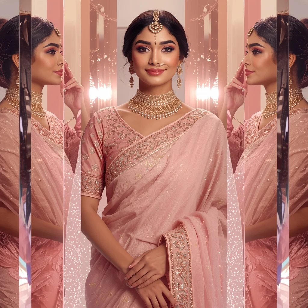 Premium Luxury Pastel Saree Crystal Palace Glow - | Image Prompt | Saree Prompt Generator