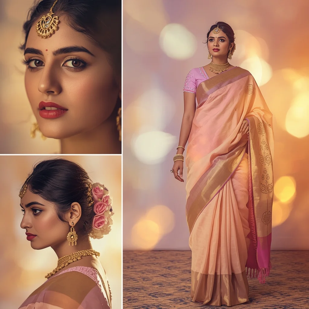 Premium Luxury Pastel Saree Vintage Film Glow - | Image Prompt | Gemini Saree Prompt Photo