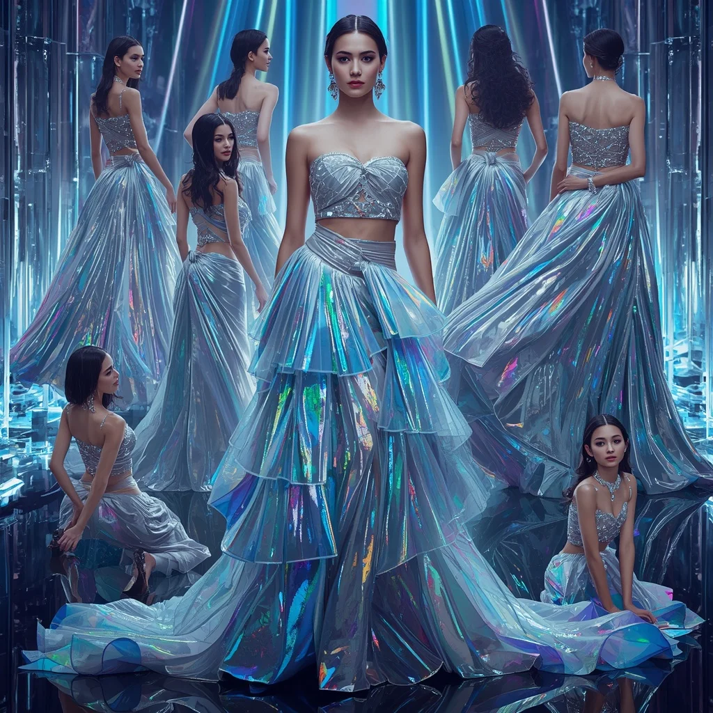 Prism Storm Couture Saree with Digital Laser Infinity Crystal Empire | Gemini Ai Photo Prompt Copy Paste