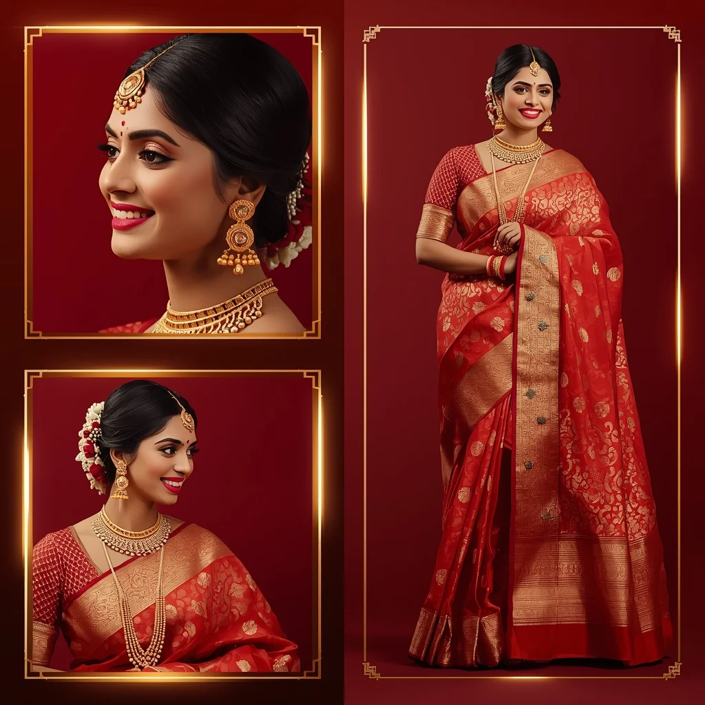 Red Traditional Kanjeevaram Saree Luxury Composition | Saree Prompt For Women