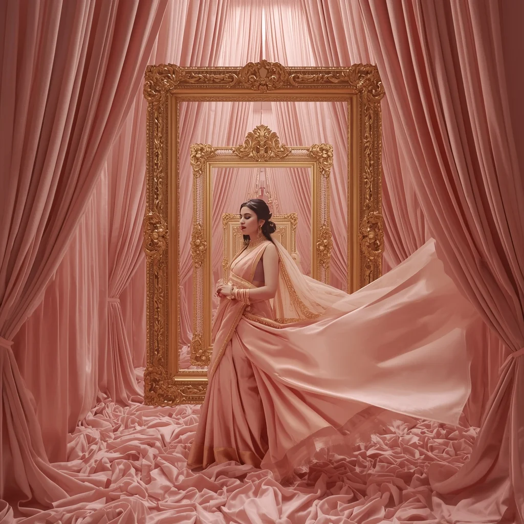 Royal Pastel Saree Aesthetic With Levitating Velvet Draped Antique Frames | Beautiful Saree Girl Ai Prompt