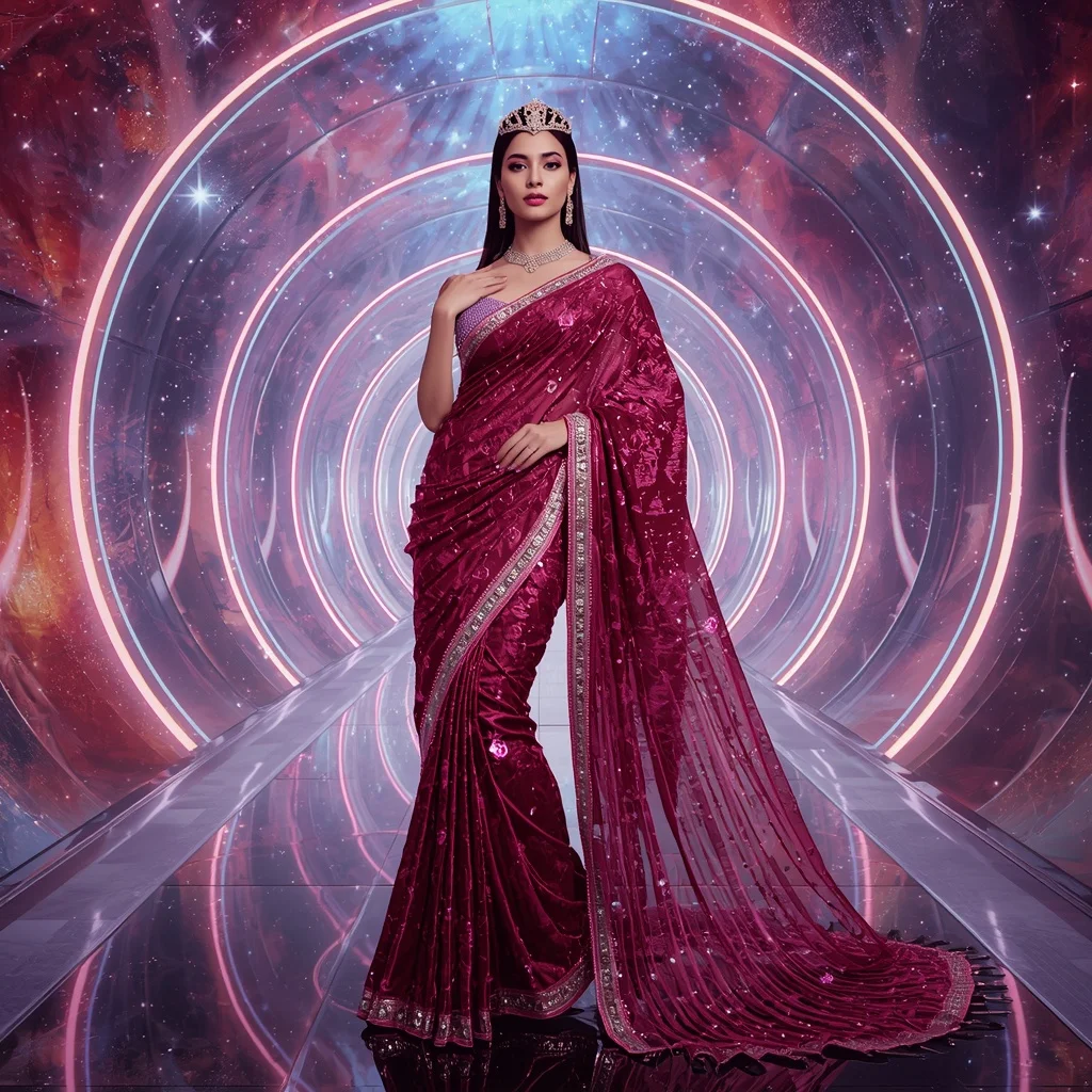 Ruby Celestial Nova Hyperempress Saree with Quantum Halo Omniverse Cathedral | Traditional Saree Prompt Pdf