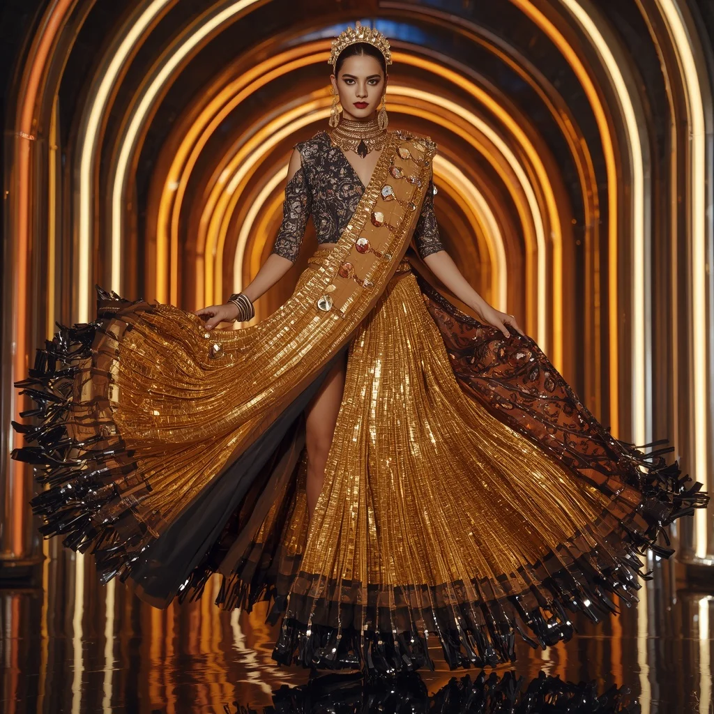 Solar Eclipse Crystal Saree with Infinity Arc Cathedral | Influencers Ai Prompt
