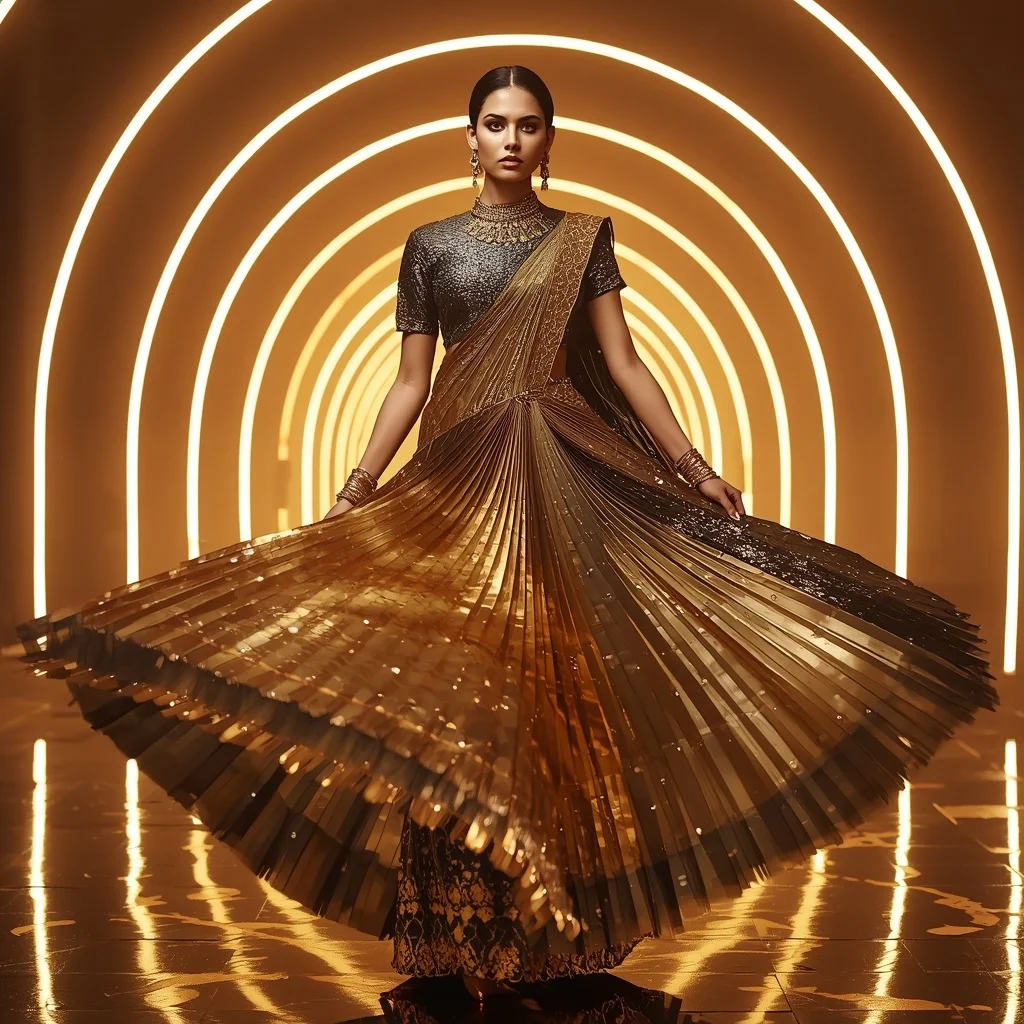 Solar Eclipse Royale Saree with Infinity Arc Palace | Saree Instagram Ai Prompt