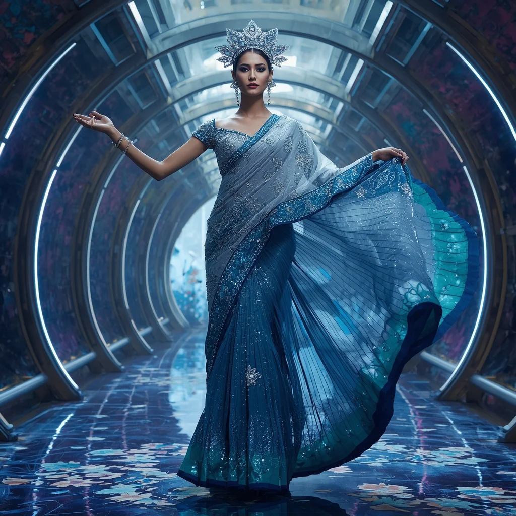 Titanium Celestial Kamal Rajmata Saree with Infinite Bloom Crown Throne Omniverse Empire | Prompt Chatgpt