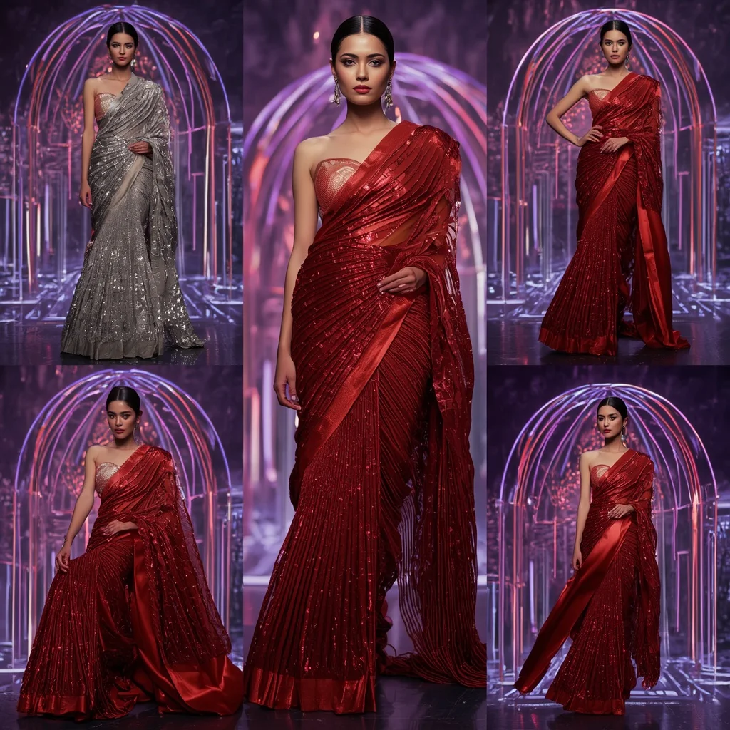 Titanium Royal Flame Saree with Floating Prism Arches | Ai Prompt Generator Free