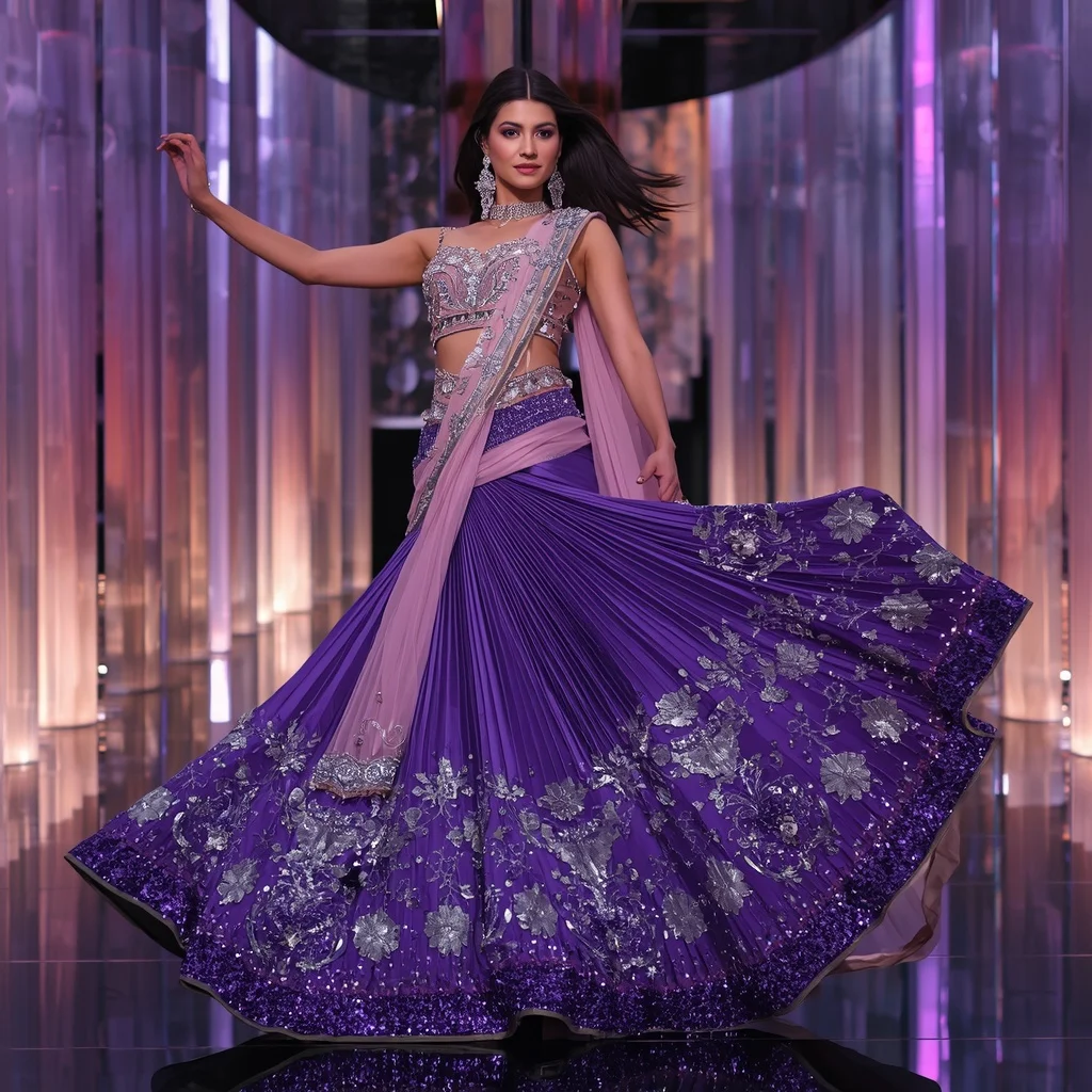 Violet Aurora Crown Saree with Crystal Harmony Infinity Sanctuary | Travel Ai Prompt