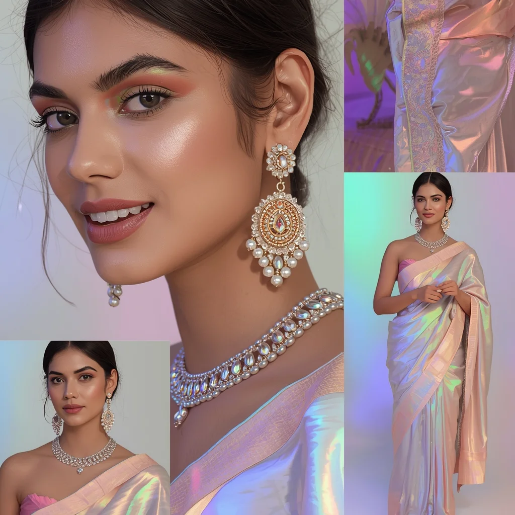Viral Luxury Pastel Saree Iridescent Shell Glow - | Image Prompt | Saree Prompt For Gemini