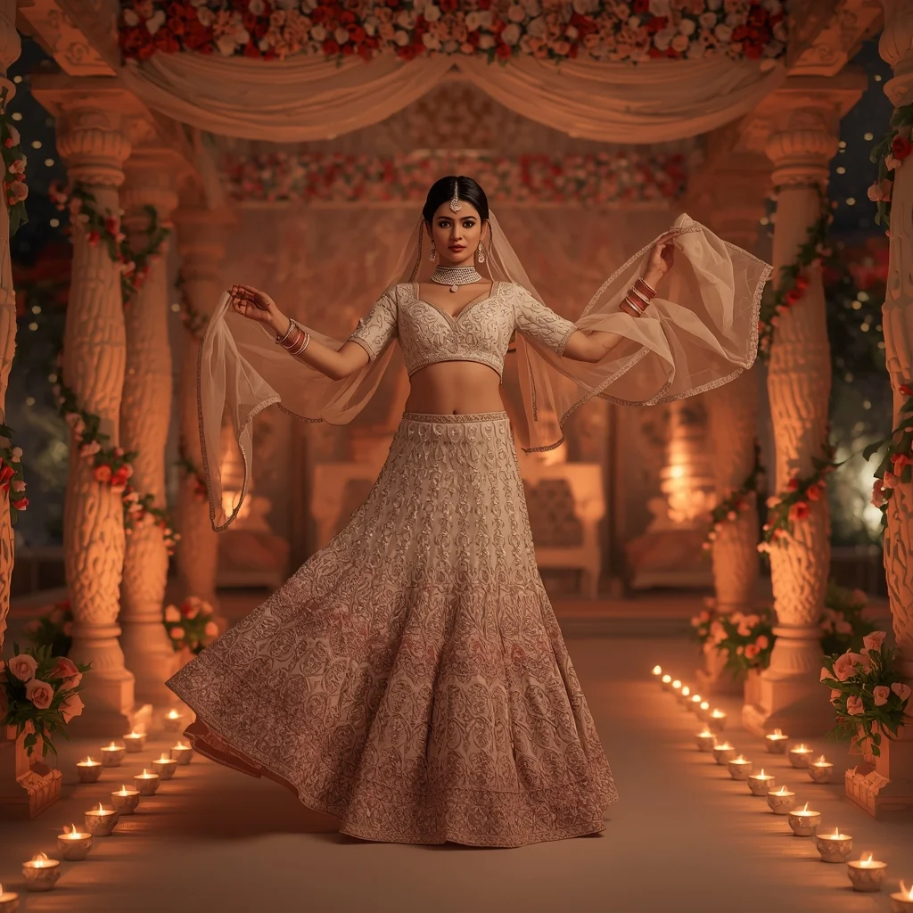 Wedding Mandap Elegance Pose with Floral Arch & Diyas Glow | Ai Prompts For Perfect Lighting