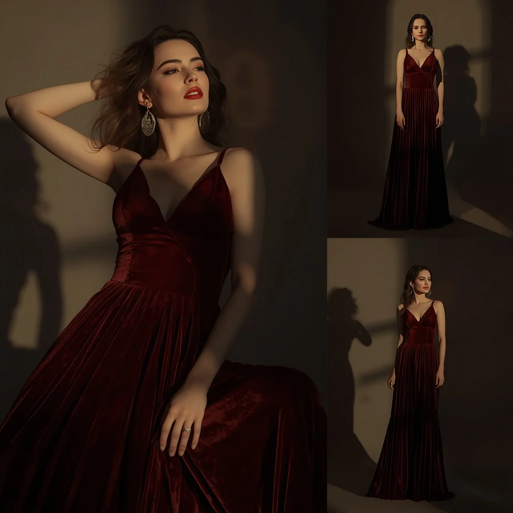 Western Dress Velvet Shadow Studio Collage Luxury Cinematic | Instagram Carousel Ai Prompt